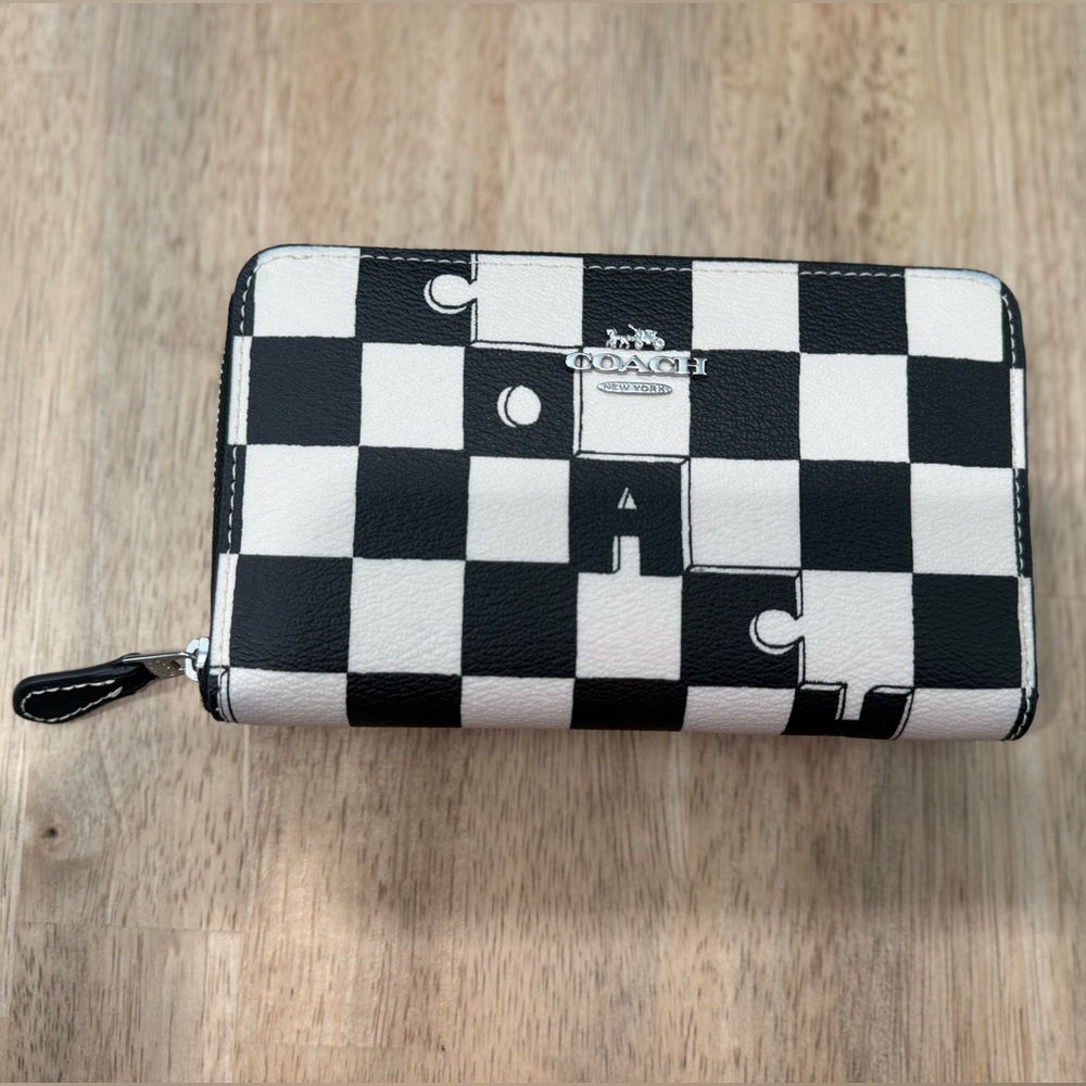 Coach Monochrome Checkered Zip Wallet
